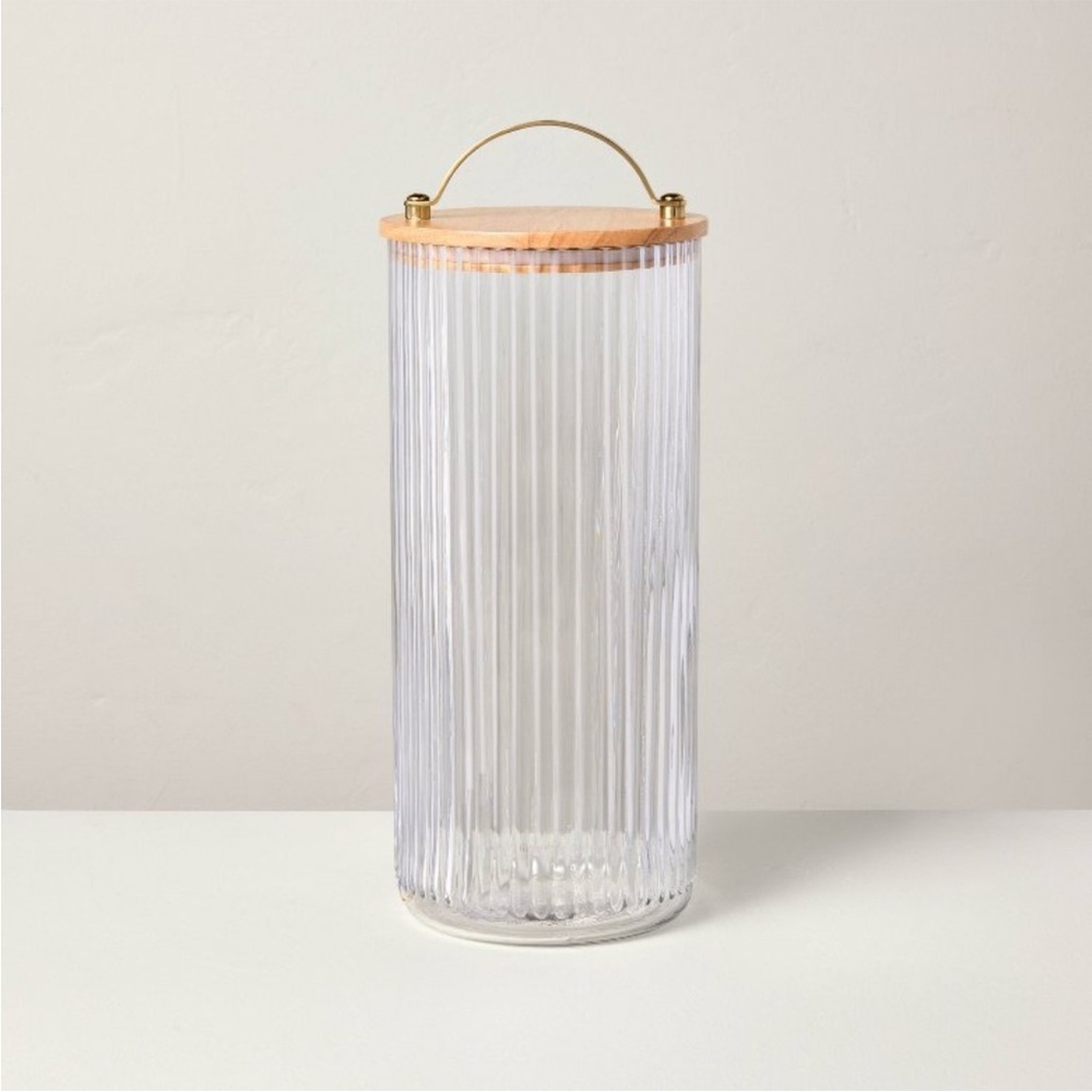 80oz Fluted Glass Storage Canister set with Wood Lid - Hearth & Hand Magnolia
